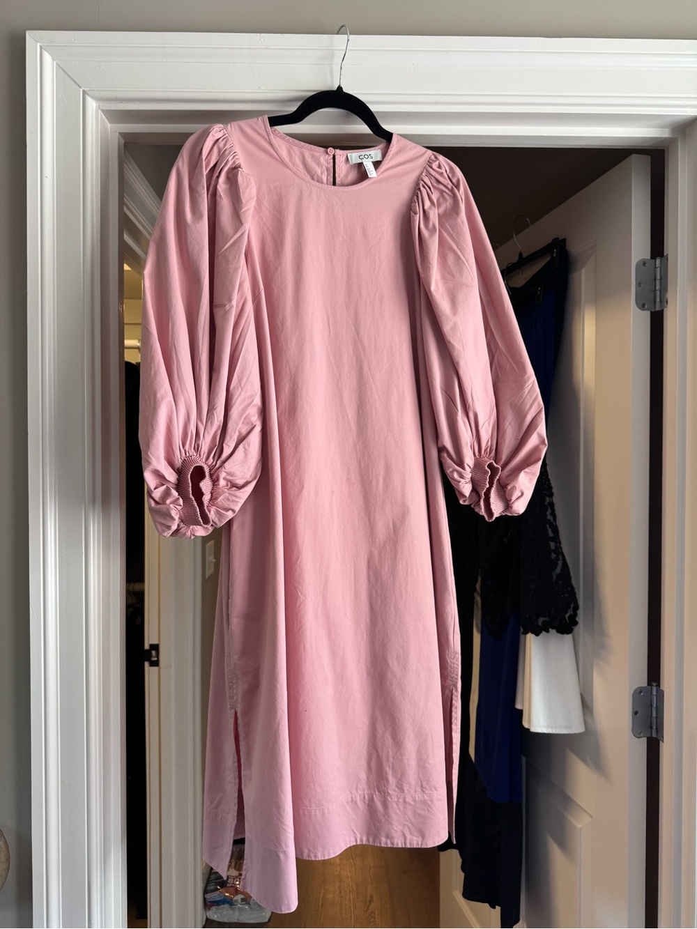 COS Pink Puff-Sleeve Midi Dress